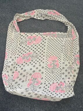 Free People Gauze Floral Print Pink & Cream Tote Market Beach Bag NEW and Large